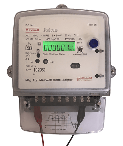 Maxwell Three Phase Static Watthour Meter, LCD Display